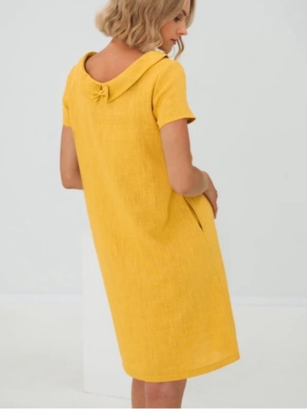 LE MUSE story linen cotton blend mini shift dress in yellow large